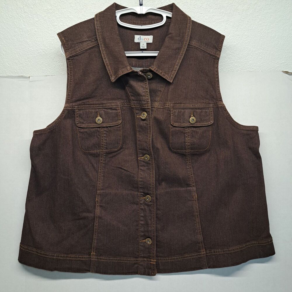 D&CO Brown Denim Sleeveless Vest Button Down Women's Size 2XL - Picture 1 of 7